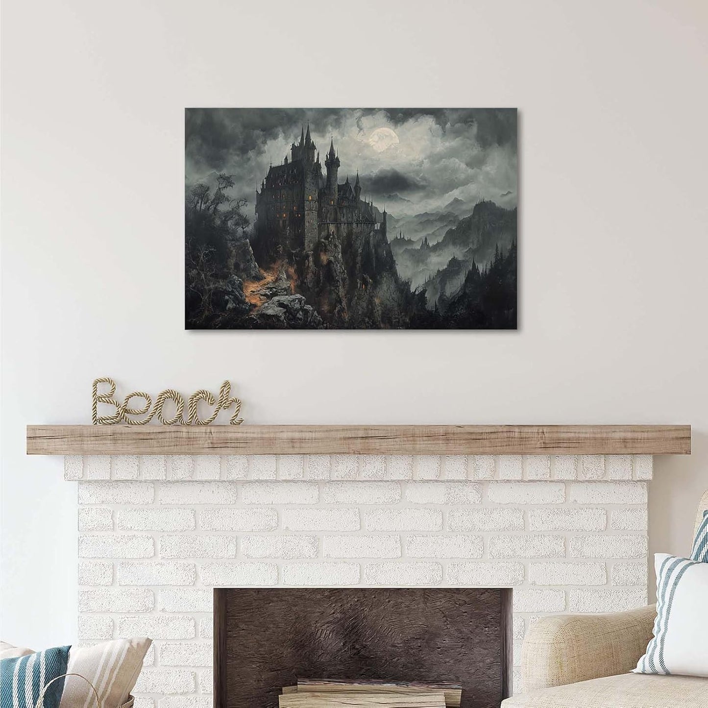 Vintage Castle Poster Dark Academy Victorian Gothic Castle Wall Art Poster Moody Mystical Art Print Suitable for Home Living Room Bedroom24x36in Wood Framed
