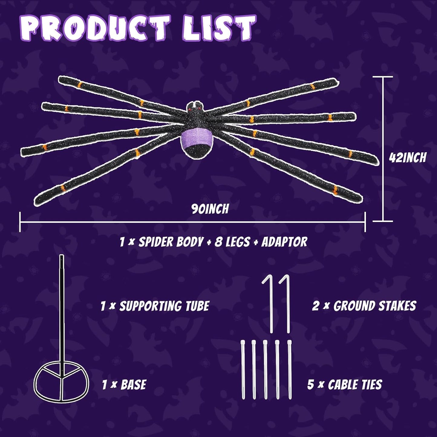 5.5FT Giant Spider Halloween Decorations with 100 LED, Plug-in Pre-Lit Light Up Scary Spider Halloween Decorations, Large Spider Decorations for Outdoor, Yard, Lawn, Exterior Walls