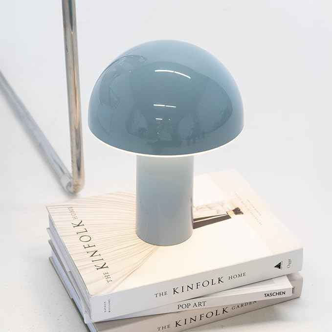Brightech Celia Small Lamp – 10" Touch-Controlled Mushroom Table Lamp, Cordless & Dimmable LED, Portable & Rechargeable Bedside Night Light, Sustainable Recycled Modern Lamp for Home Décor, Light Blue