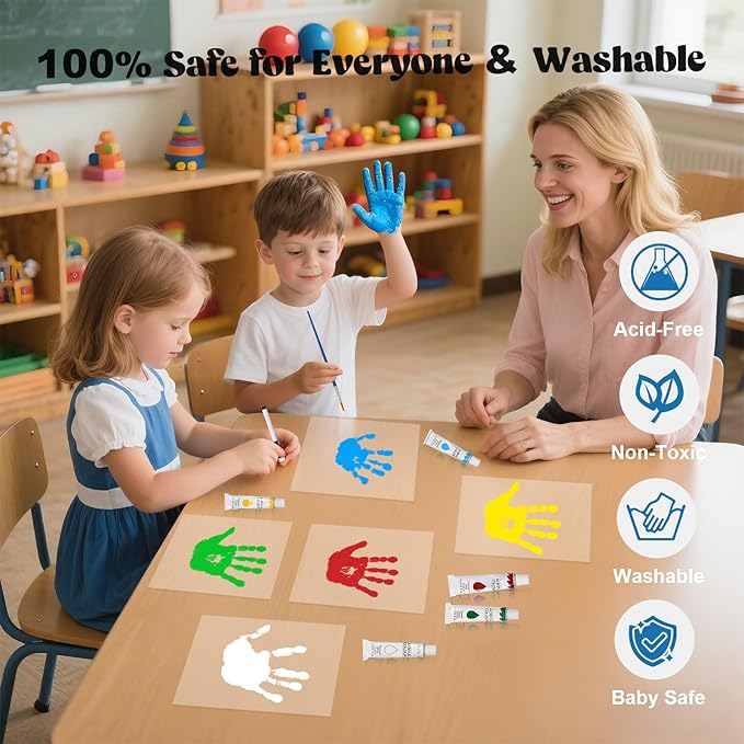 Bixinyo Family Handprint Kit with Light, Baby Hand and Footprint Keepsake Wooden Frame, Family Gifts for Mom, Women, New Parents, Mother's Day, Adoption Gifts, 5 Non-Toxic Paints (Light, White)