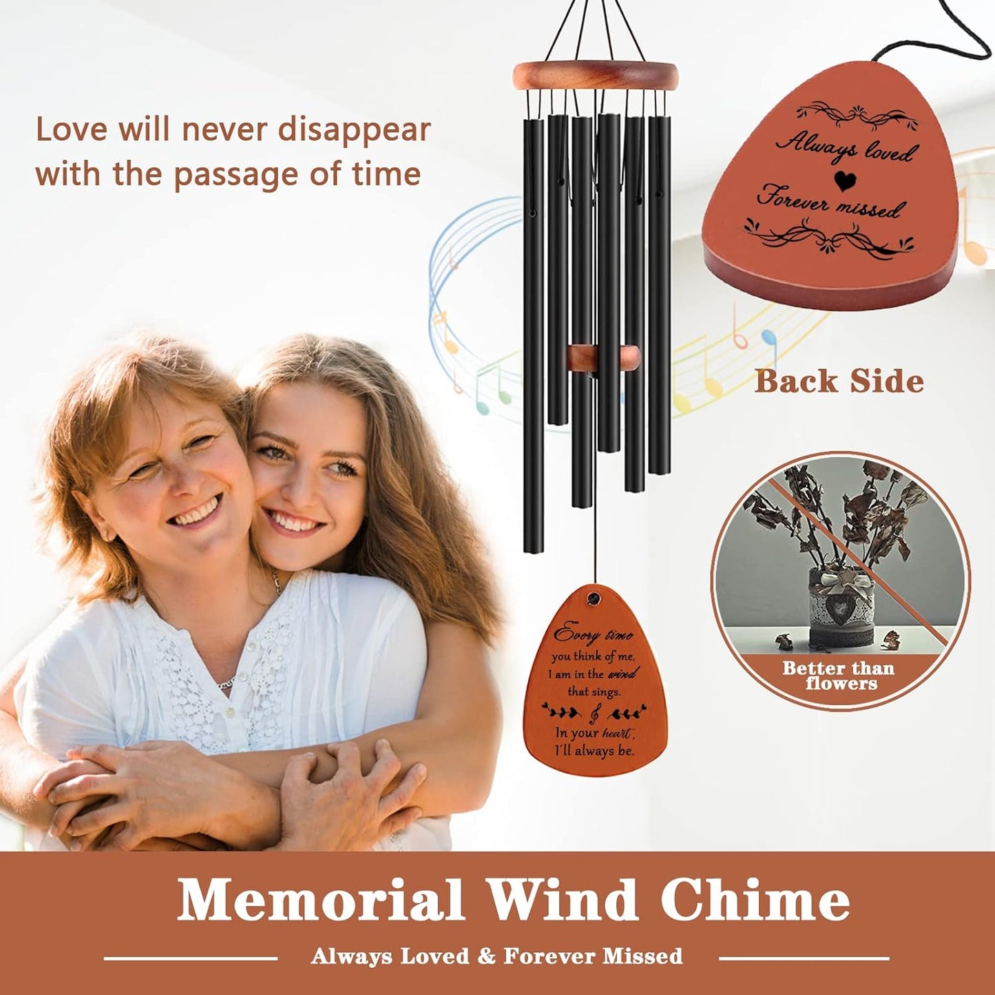 Sympathy Wind Chimes, Memorial Wind Chimes for Loss of Loved One, Sympathy/Memorial/Bereavement/Condolence Funeral Gifts in Memory of a Loved One Mother Father, 30" Wooden