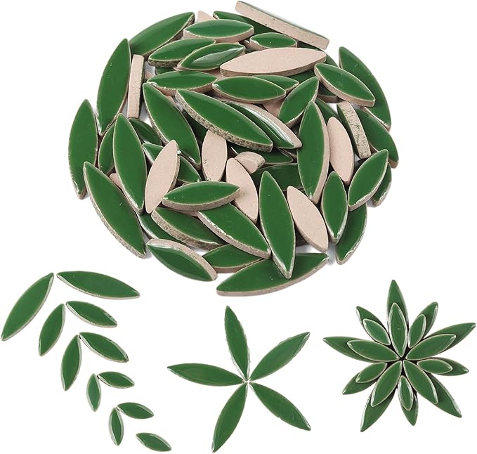 Artspac Petal Ceramic Mosaic Tiles for Crafts, 200g Green Leaf Tiles Mosaic Pieces for Mosaic Craft Supplies,Garden Art Decor