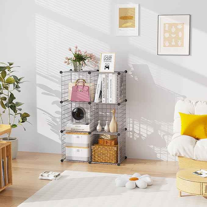 C&AHOME Wire Cube Storage, 6 - Cube Organizer Metal C Grids, Modular Shelves Units, Closet Organizer, Ideal for Home, Office, Living Room, 36.6”L x 12.4”W 36.6”H, Silver Gray UWCS3006G
