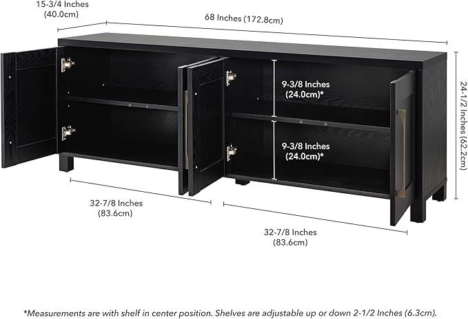 Henn&Hart TV Stand for TVs up to 75" with 2 Concealed Storage Cabinets with an Adjustable Shelf for Living Room, Family Room, or Office, Natural Black