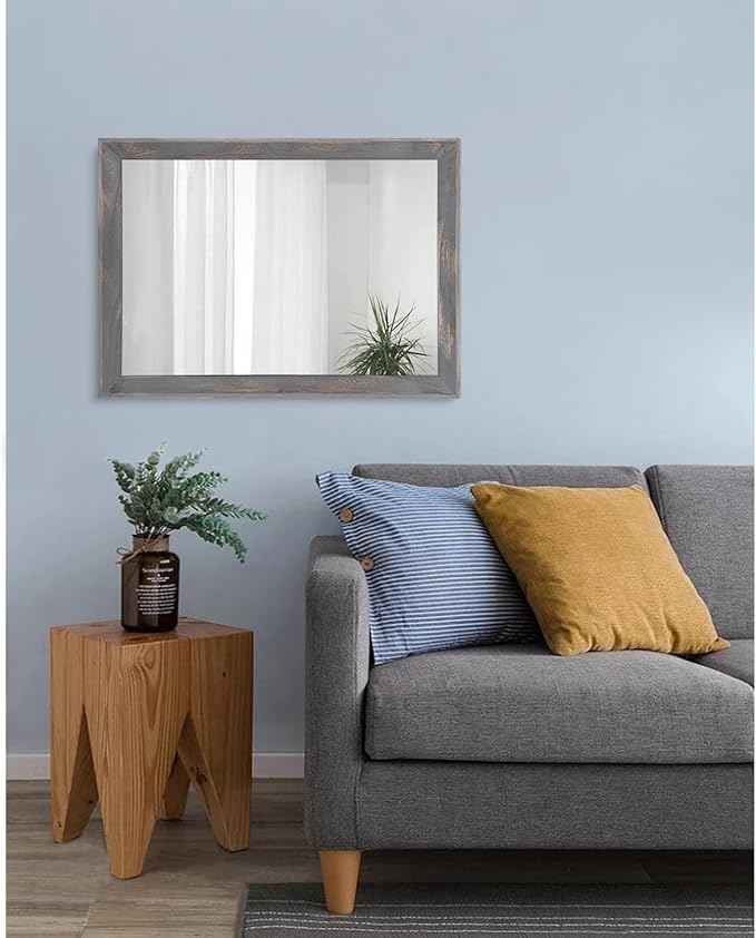 AAZZKANG Wooden Mirror Rectangle Rustic Mirrors for Wall Decorative for Bedroom Bathroom Living Room Entryway Hanging Home Decor 20"x16"