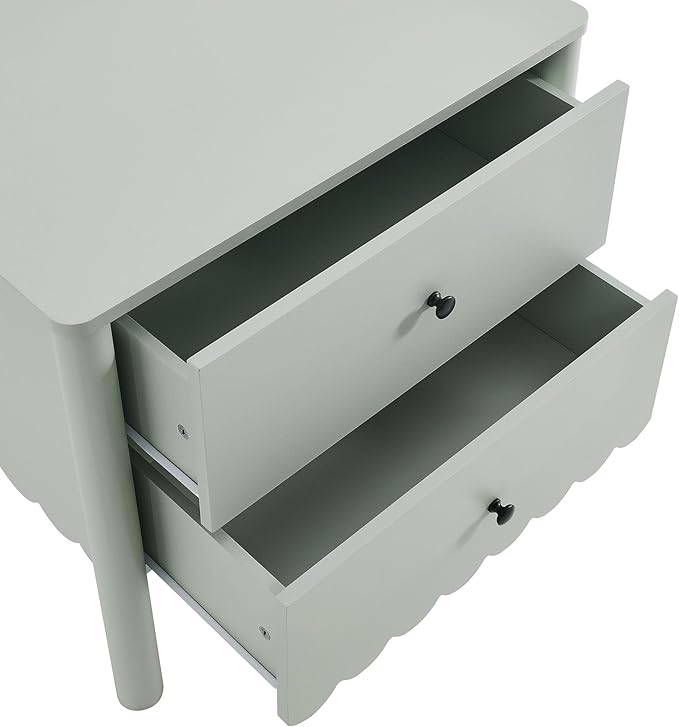 Modway Emmeline Scalloped 2-Drawer Nightstand in Sage