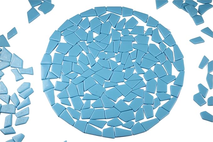 Irregular Glass Mosaic Tiles Bulk 500g Glossy and Iridescent Mosaic Glass Tiles for DIY Projects and Arts and Crafts Solid Colors and Mixes (Glossy Sky Blue)
