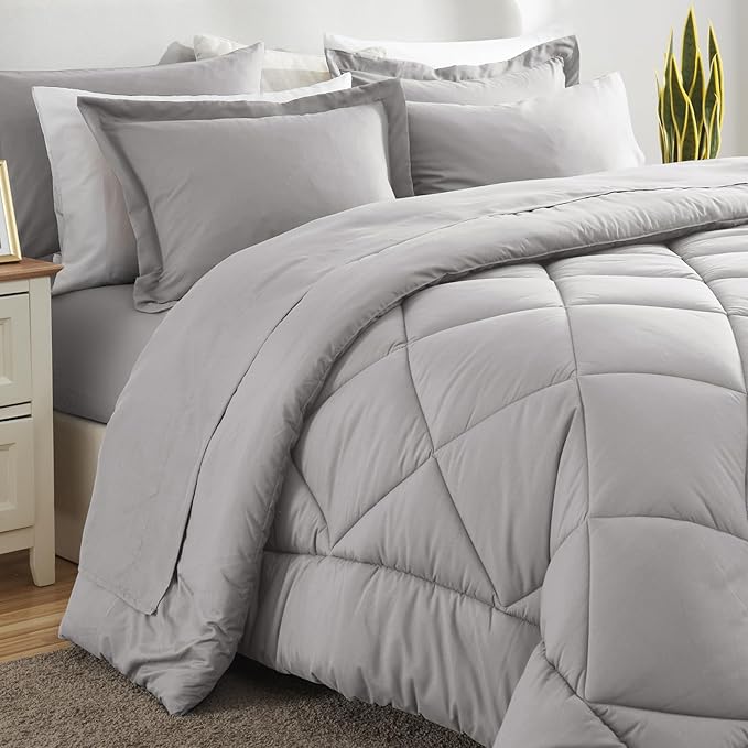 CozyLux King Size Comforter Set French Grey - 7 Pieces Bed in a Bag King, Luxury Soft Bed Set for All Seasons, Bedding Set with Down Alternative Comforter, Sheets, Pillowcases & Shams