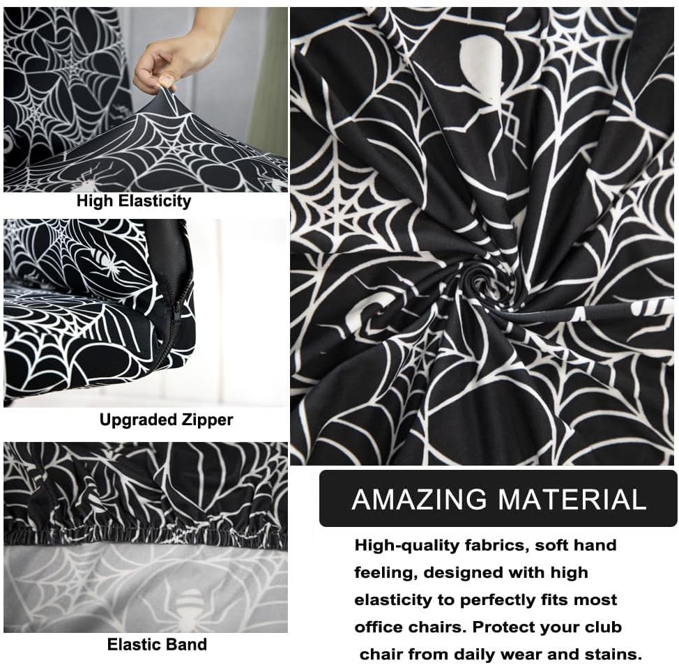 Halloween Office Chair Covers Gothic Spider Web Spooky Spider on Black Horror Theme Print Stretchable Slipcover for Modern Simplism Style High Back Boss Chair (No Chair)(Halloween02, L)…