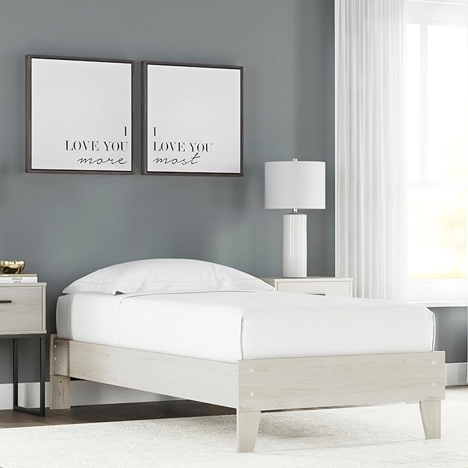 Signature Design by Ashley Socalle Casual Farmhouse Platform Bed Frame, Twin, Natural Beige