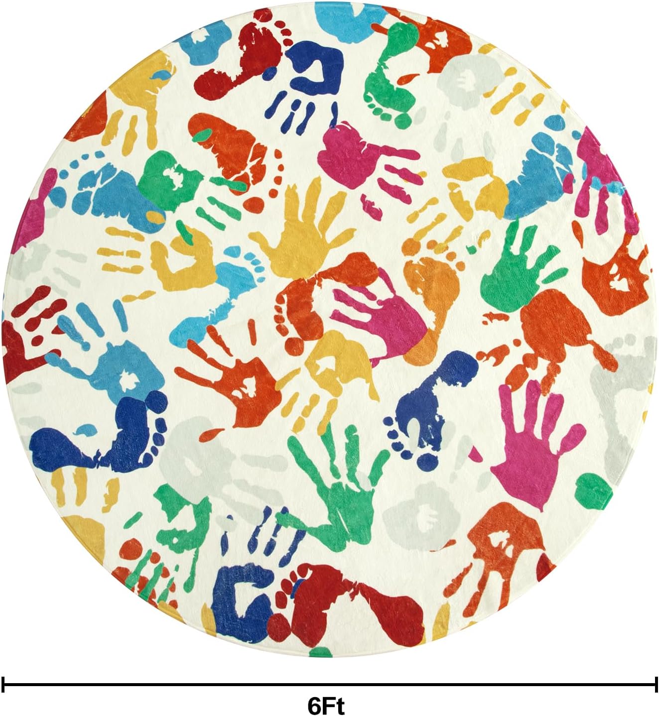 STARUIA Large Round Rug for Classroom 6 Ft, Colorful Circle Rug for Nursery, Washable Kids Rug for Playroom, Soft Circular Carpet Handprints and Footprints Play Mat for Kids Bedroom Toy Room