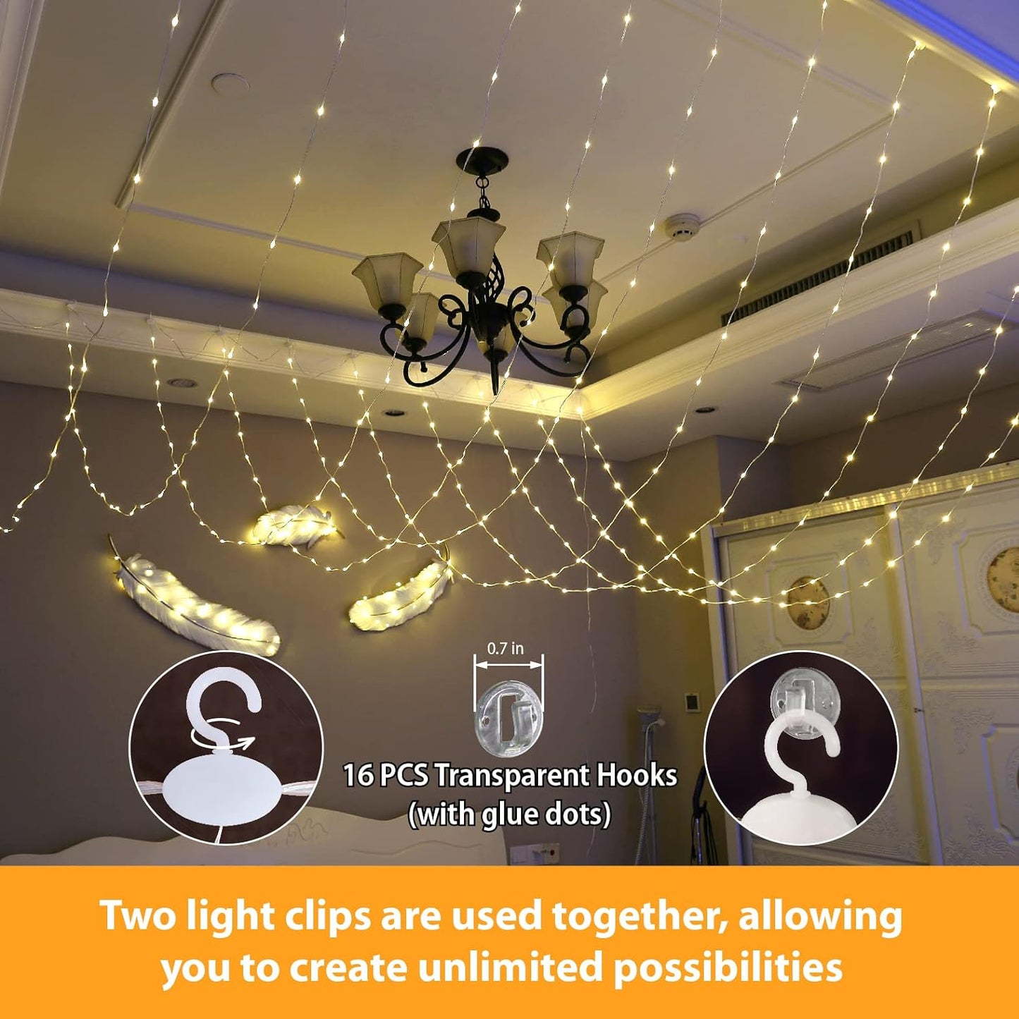 HXWEIYE 300LED Fairy Curtain Lights for Bedroom Warm White, 3mx3m 8 Modes USB Plug in Window Christmas Led String Hanging Lights with Remote for Backdrop Wedding Party Home Garden Outdoor Indoor