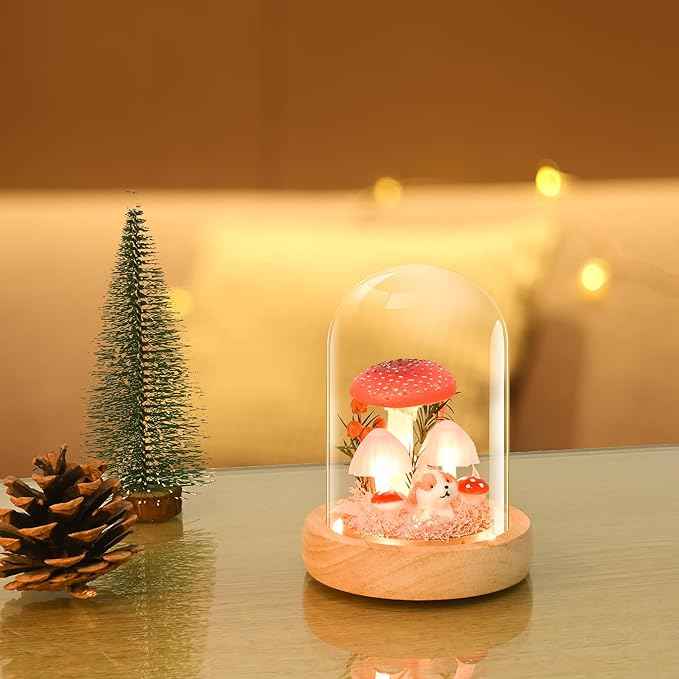 QUELIEN Mushroom Lamp,Mothers Day Mom Gifts for Mom,Light Up Mushroom in Glass Dome,Birthday Party Decorations,Ideal Birthday Gift,GirlfriendGift