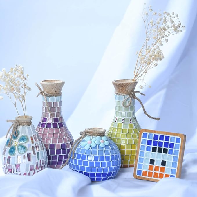 LITMIND 600Pcs / 1.1LB Mixed Colors Mosaic Tiles - 0.4 inch Square Crystal Glass Mosaic, Ideal for Stained Glass Art, Handmade Craft, and Home Decor