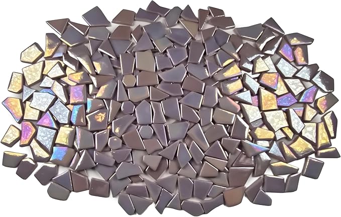 Irregular Glass Mosaic Tiles Bulk 500g Glossy and Iridescent Mosaic Glass Tiles for DIY Projects and Arts and Crafts Solid Colors and Mixes (Iridescent Light Pink)