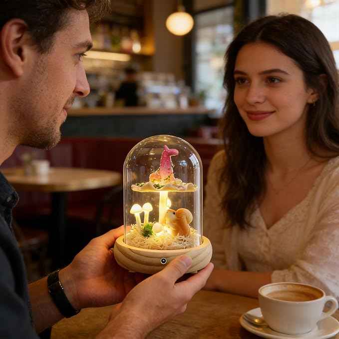 QUELIEN Mushroom Lamp,Mothers Day Mom Gifts for Mom,Light Up Mushroom in Glass Dome,Birthday Party Decorations,Ideal Birthday Gift,GirlfriendGift