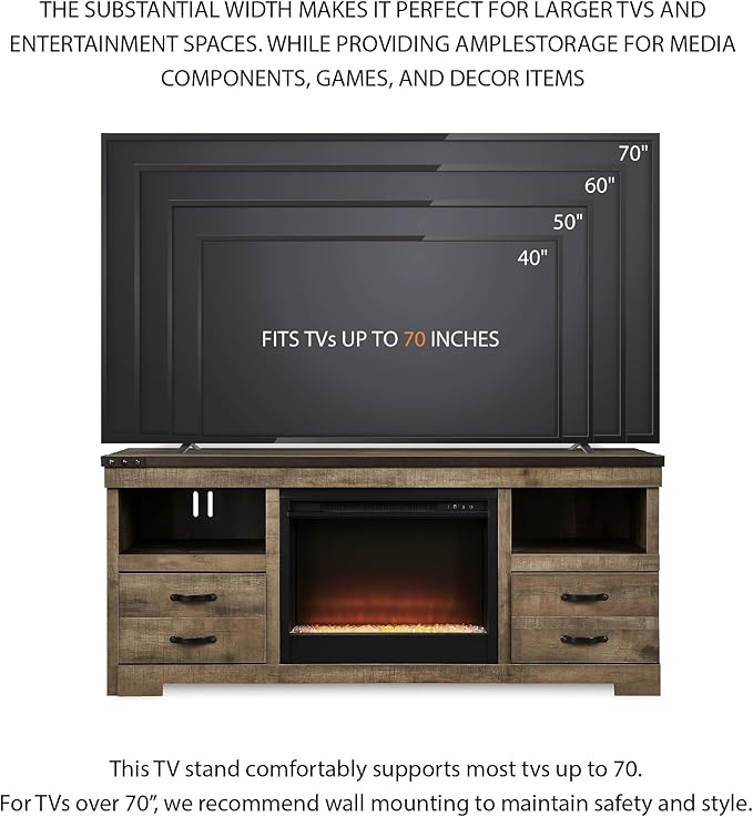 Signature Design by Ashley Entertainment Accessories Urban 63" TV Stand with Electric Fireplace for TVs up to 72", Dark Brown