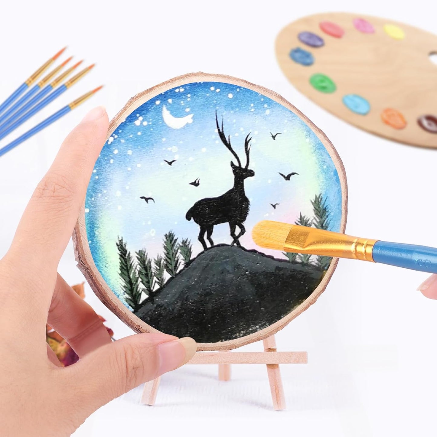 FUMILE Unfinished Natural Wood Slices 4-4.5 Inch, 10 PCS Round Wooden Discs with Tree Bark, Wood Rounds for Crafts Christmas Ornaments, Wood Circles for Rustic Wedding Decoration