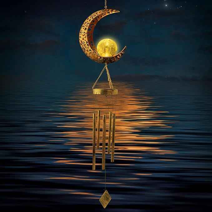 Solar Moon Wind Chimes for Outside Unique Birthday Gifts for Women Mom Grandma Crackle Glass Ball LED Wind Chimes Solar Lights Outdoor Decor Decorative Light for Garden Patio Yard Porch