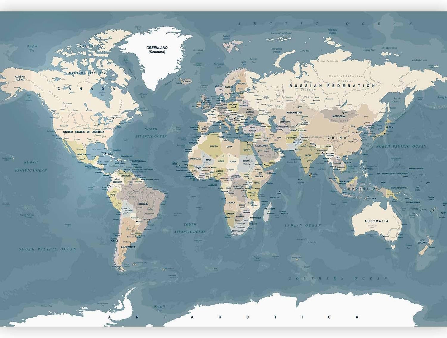 artgeist Premium Wall Mural World Map 157x110 in - XXL Non-Woven Wallpaper Fleece Wall Decor Photo Print Picture Image Design Home Map of The World k-B-0063-a-a