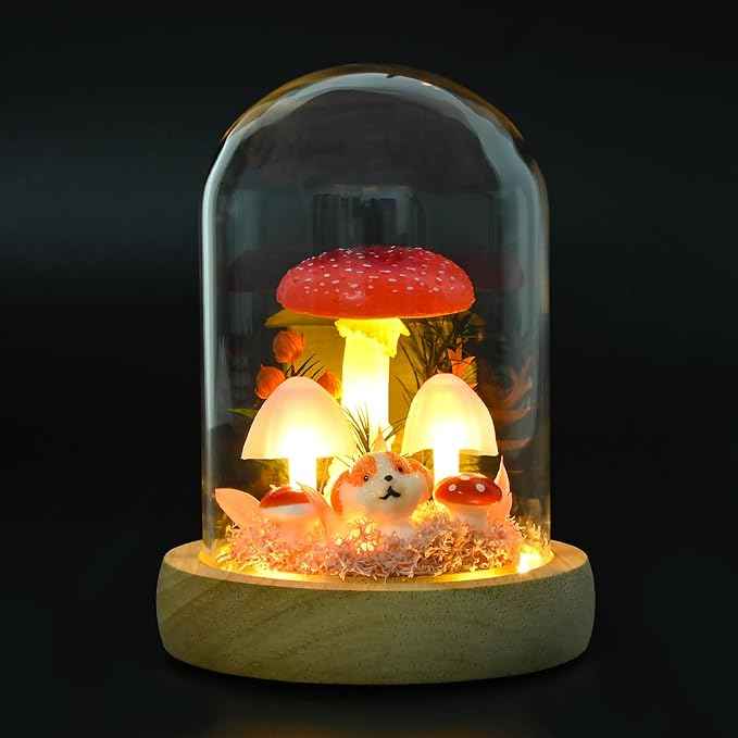 QUELIEN Mushroom Lamp,Mothers Day Mom Gifts for Mom,Light Up Mushroom in Glass Dome,Birthday Party Decorations,Ideal Birthday Gift,GirlfriendGift