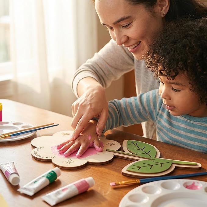HYPERI DIY Mothers Day Crafts for Kids Handprint Art, Handprints Wooden Rose Flower Bouquet, Mothers Day Gifts for Mom from Kids, for Grandma from Grandkids, Mothers Day Keepsake Craft