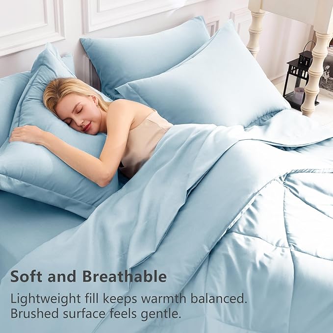 CozyLux King Size Comforter Set Light Blue - 7 Pieces Bed in a Bag King, Luxury Soft Bed Set for All Seasons, Bedding Set with Down Alternative Comforter, Sheets, Pillowcases & Shams