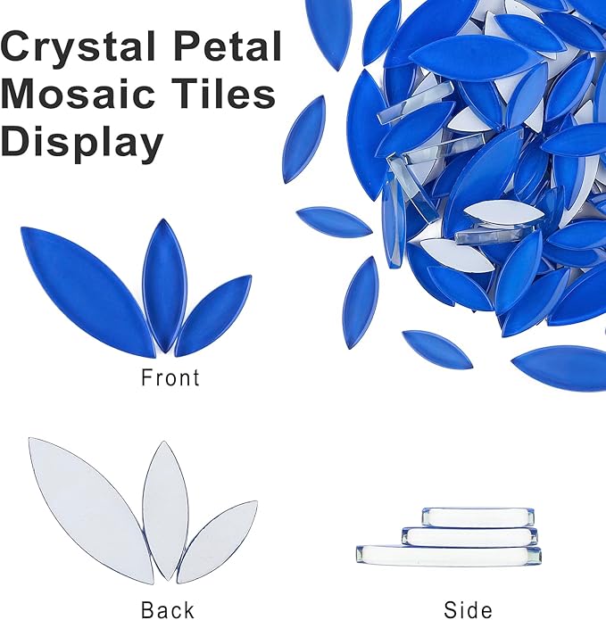 Youway Style Leaf Mosaic Tiles for Crafts Bulk,Blue Petal Mosaic Glass Pieces,200g Flower Glass Tiles for DIY Garden Mosaic Making Supplies