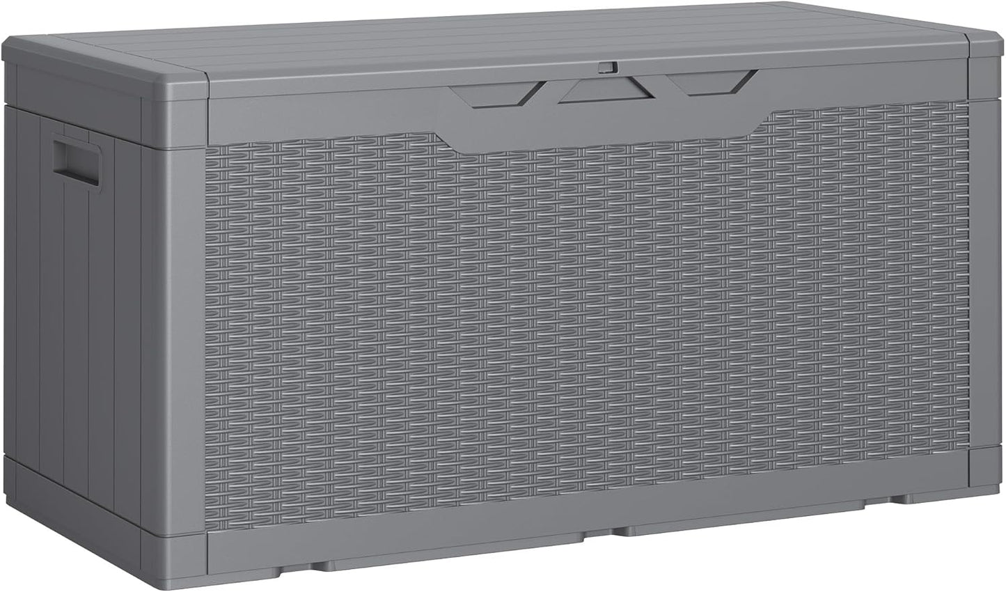 Greesum 100 Gallon Resin Deck Box Lockable Large Outdoor Storage Boxes for Garden Tools, Patio Furniture Cushions, Pool Supplies, Gray