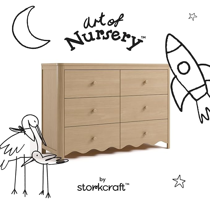 Storkcraft Casablanca 6 Drawer Dresser (Driftwood) – GREENGUARD Gold Certified, Sturdy Dresser for Nursery Bedroom with Spacious Storage, Interlocking Drawer System, Pre-Installed Tracks