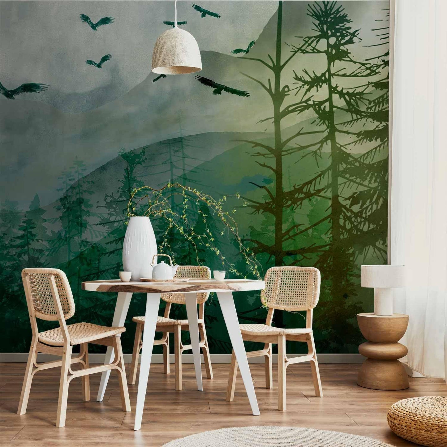 artgeist Premium Wall Mural Natura 216x98 in - Non-Woven Photo Wallpaper Art Print Fleece Wall Mural Decoration Mountains Forest Birds Clouds c-A-10017-a-b
