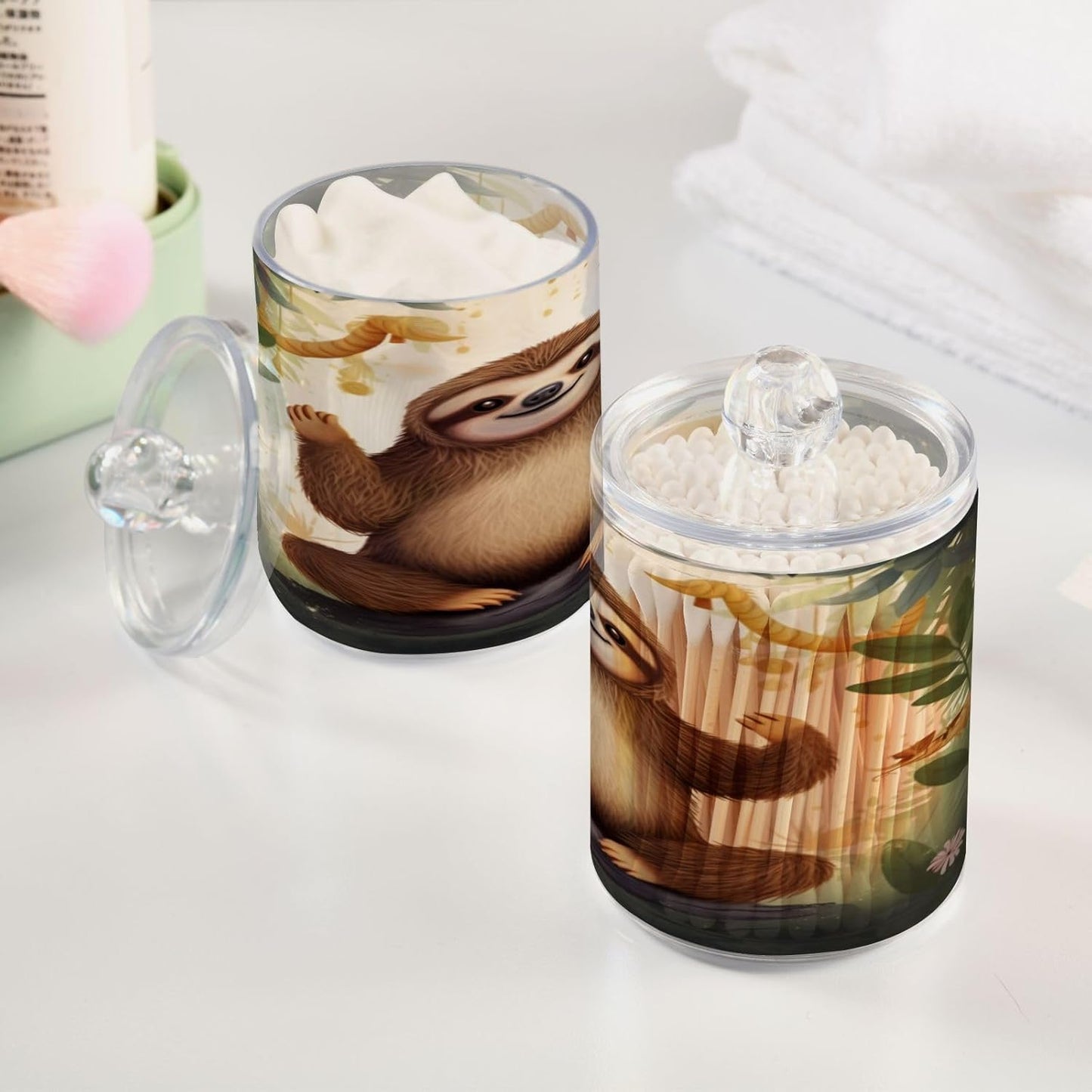 Cute Sloth 2PC Airtight Transparent Plastic Storage Jar Food Storage Container Plastic for Food Herbs Tea etc with Storage Lid easy to use and clean With lid Easy To Use