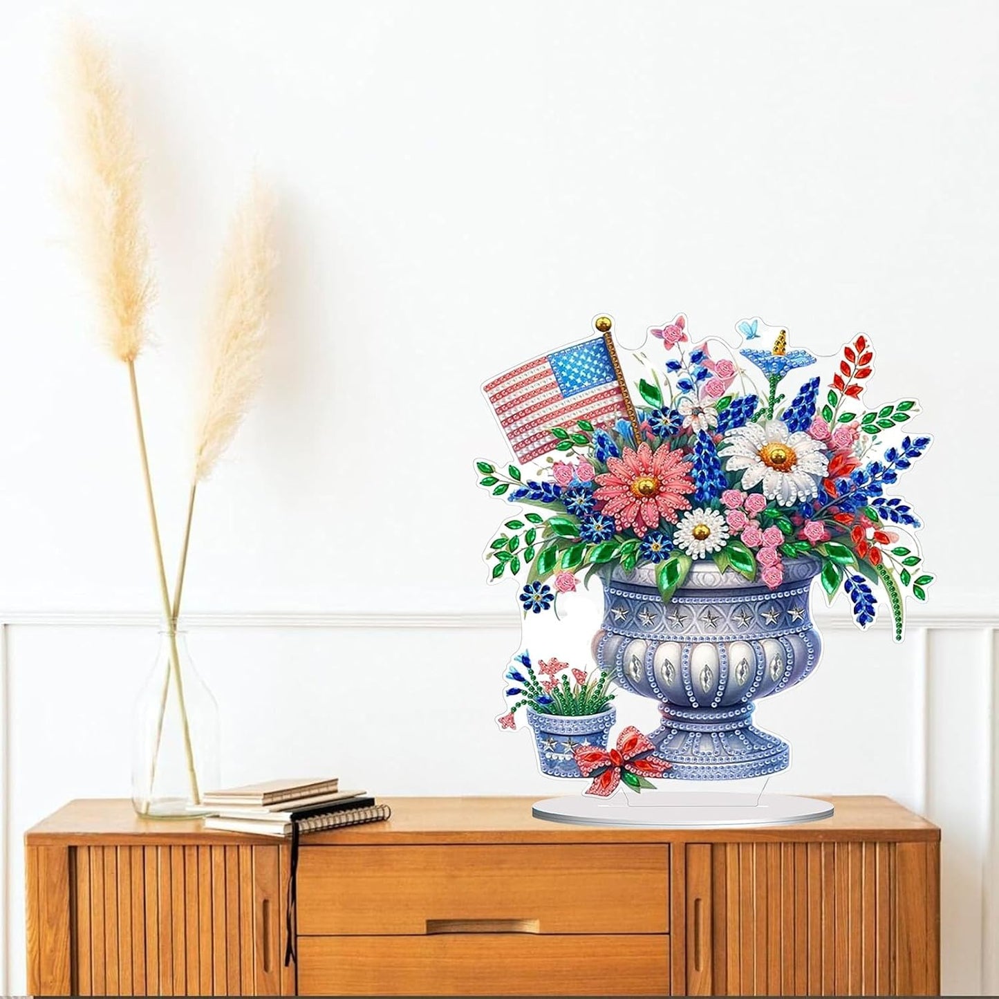 Diamond Painting Kits for Adults Beginners, 5D Full Drill Flowers Crystal Art Desktop Ornament, DIY Single Sided Home Office Desk Decor, Creative Craft Gift Set with Tools