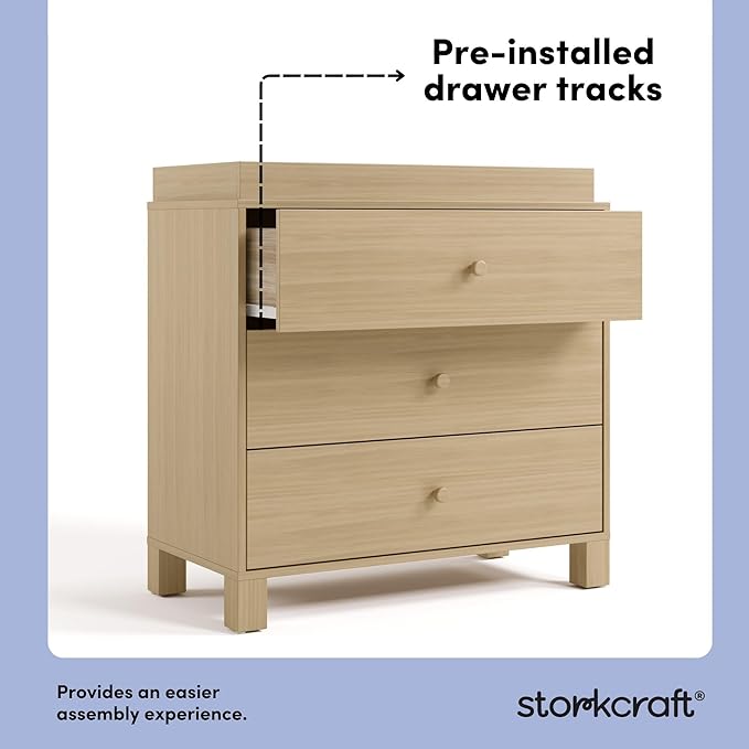 Storkcraft California 3-Drawer Chest with Removable Changing Topper (Driftwood) – GREENGUARD Gold Certified, Interlocking Drawer System, Pre-Installed Tracks, Easy Assembly