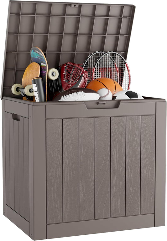 Outdoor Storage Box, 32 Gallon Deck Box Indoor Outdoor Storage Bin,Waterproof Resin Patio Storage Box for Garden Tools,Package Delivery,Pool Accessories,Sports Equipment,Patio Furniture,Lockable