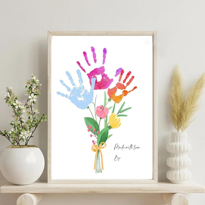 Physkoa Handprint Flower Craft Kit for Kids–12"x16" Art Gift with Wood Frame–Keepsake for Mom or Grandma–Meaningful Birthday or Thank You Gift (2 Art Styles Included)