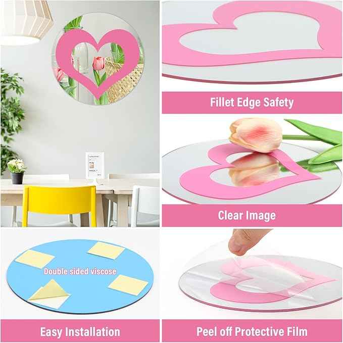 DARENYI 4Pcs Preppy Round Mirror Tiles 7.87 Inch Flexible Acrylic Mirror Sheets Wall Decor Aesthetic Circles for Bathroom Bedroom Vanity