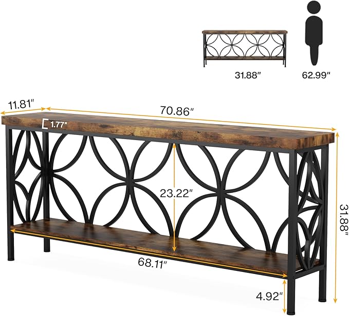 Tribesigns 70.9-Inch Narrow Sofa Table, Industrial Long Sofa Table Behind Couch, Entry Console Table with Storage for Entryway, Living Room, Foyer, Unique Design, Rustic Brown | Narrow, Industrial, Long, Entry Console Table, with Storage