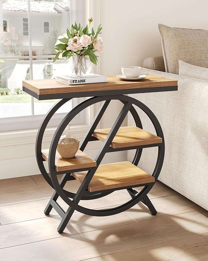 LITTLE TREE End Table, Set of 2 Narrow Side Table with 4-Tier Large Storage Space, Modern Bedside Table for Living Room, Home Office, Bedroom, Natural