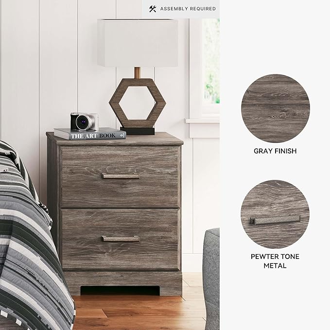 Signature Design by Ashley Ralinksi Rustic 2 Drawer Nightstand, 24.41" Tall, Gray