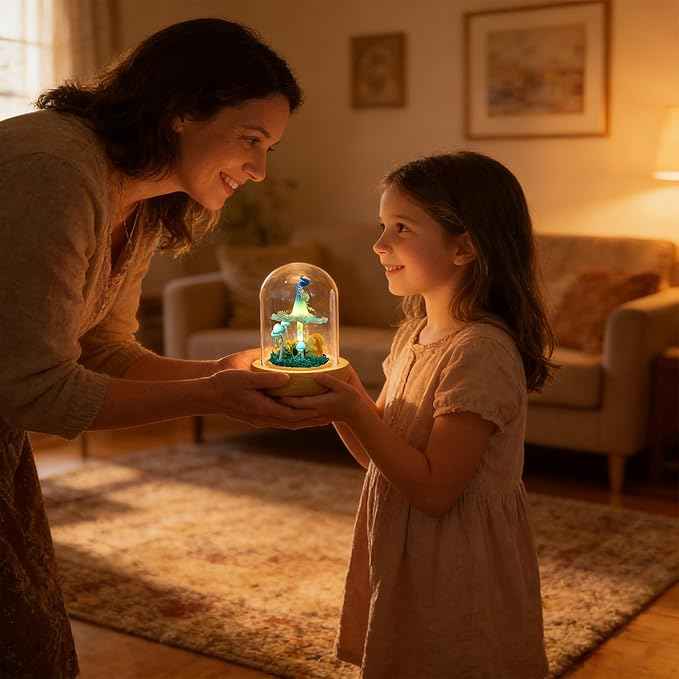 QUELIEN Mushroom Lamp,Mothers Day Mom Gifts for Mom,Light Up Mushroom in Glass Dome,Birthday Party Decorations,Ideal Birthday Gift,GirlfriendGift