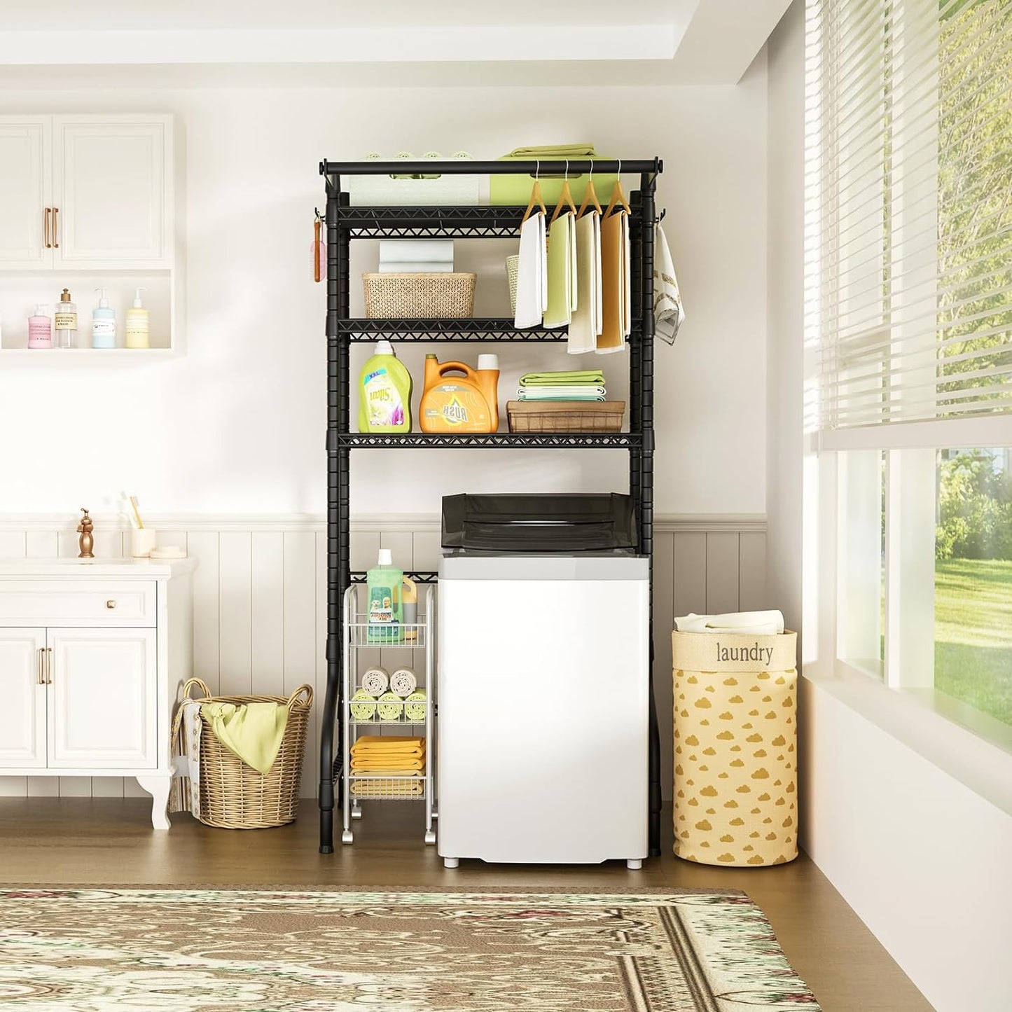 Ulif U11 Over Washer and Dryer Shelves, 3 Tiers Laundry Room Storage and Organizer Standing Shelf, Metal Freestanding Clothes Drying Rack, 33.9" W x 19.7" D x 77.6" H, Black