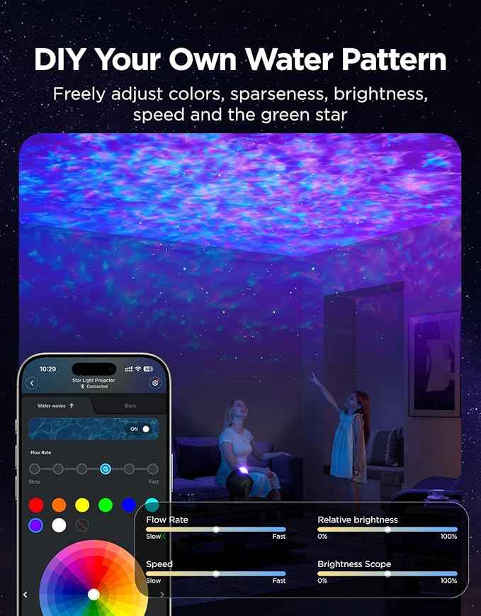 Govee Star Light Projector with Ocean Wave Ripple Effects, Works with Matter,Alexa and Google Assistant, 40+ Scene Modes, 18 White Noise Options, LED Night Light Projector for Bedroom, Without Plug
