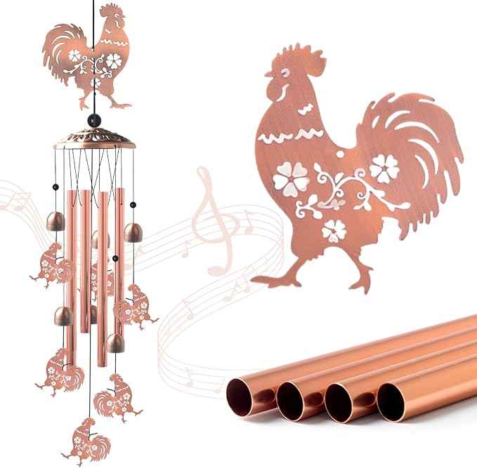 Chicken Wind Chimes,Outdoor,Gifts for Women Birthday Gifts for Men/Mom/Grandma Rooster Metal WindChimes Outside/Indoors, Lawn, Patio, Garden Decor, Yard Decorations