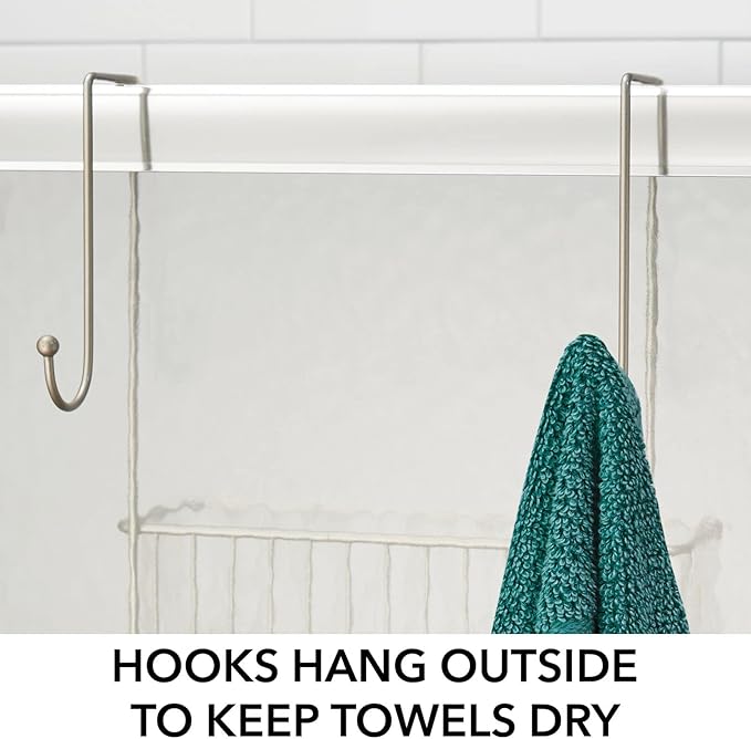 mDesign Steel Over The Door Shower Caddy - Hanging Shower Organizer Rack w/ 4 Baskets, 2 Hooks - in-Shower Hanging Caddy for Bathroom - Over Door Shower Caddy Hanger - Klypon Collection - Matte Satin