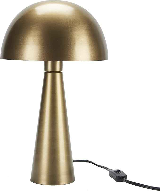 Nourison Home 16" Antique Gold Metal Mushroom Table Lamp, Modern, Retro, Desk Light for Bedroom, Dining, Office, Entryway