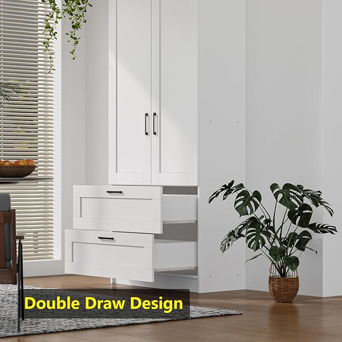 White Tall Kitchen Pantry Cabinet Organizers and Storage with Doors and Drawer and Adjustable Shelves，Wood Large Gabinetes Para Cocina Office Bookshelf for Laundry Room Cabinets (31.5”W*15.7”D*71”H)