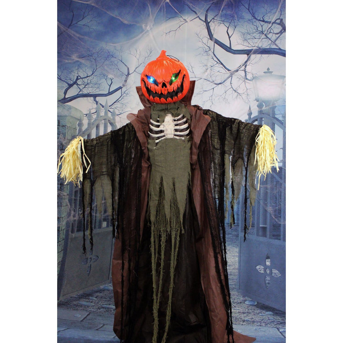 6.7-Ft. Life-Size Pumpkin Scarecrow Animatronic (79" Standing Pumpkin Man)