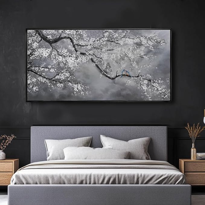Kureful Nature Wall Decor Flowers White Pictures Art Bird Artwork Botanical Wall Art 29x58 Inch Hanging Art Wall Decorations for Office Bedroom