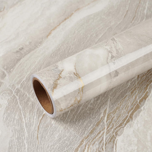 VEELIKE Glossy Beige Gold Marble Contact Paper for Countertops 24''x118'' Wide Peel and Stick Countertops Waterproof Thick Marble Wallpaper Self Adhesive Vinyl Counter Top Wraps for Kitchen Bathroom
